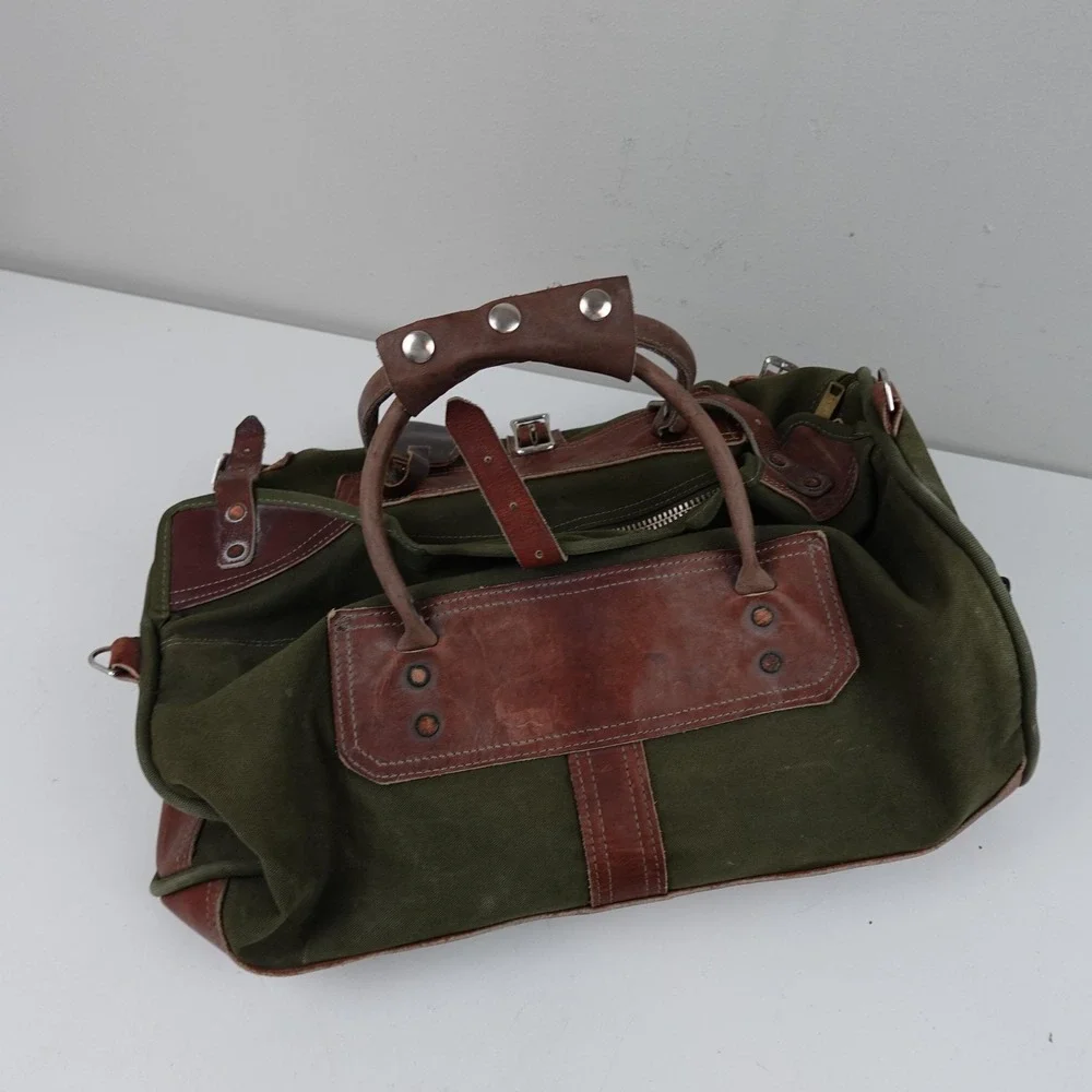 Vintage Orvis Battenkill Leather Duffel Bag Green Brown Travel Weekender Mens